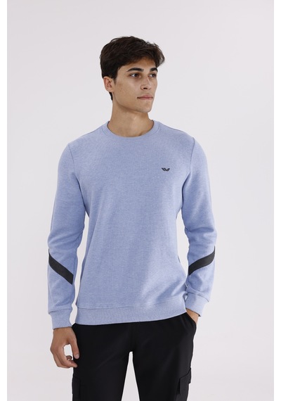 Rowinger Kol Şerit Detaylı Yuvarlak Yaka Göğüs Logolu Rahat Kalıp Mevsimlik Sweatshirt Baby Blue