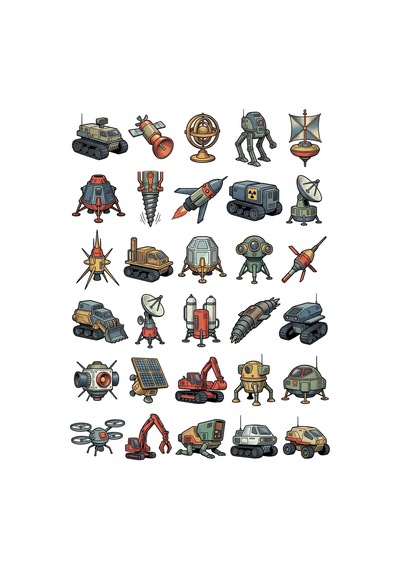 30 Adet Retro Bilim Kurgu Gezegen Kaşifi Sticker Seti - Laptop, Defter, Telefon Çok Renkli