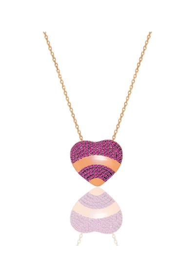 Gümüş Rose Fuşya Taşlı Özel Tasarım Kalbimdeki Sır Kolye Barcode Gümüş - Rose Gold