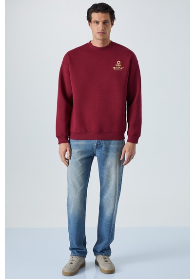 Grımelange SINNER Erkek Yumuşacık Kumaşlı Bordo Sweatshirt