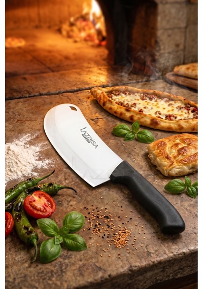 Lazbisa MFT-105 İncisive Serisi Pide Börek Mutfak Bıçağı Salata Pizza Bıçak Kıyma Doğrama Siyah