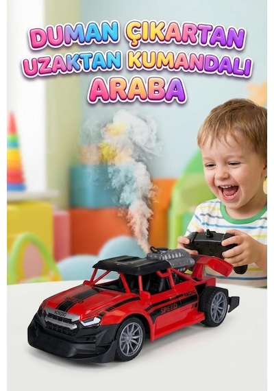 Uzaktan Kumandalı Yarış Arabası 1:18 Ölçek Şarjlı Işıklı Sesli Ve Duman Çıkaran Oyunca Araba Kırmızı