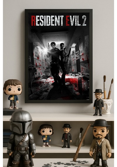 Resident Evil 2 Siyah Ahşap Çerçeveli Poster, Dekoratif Oyun Duvar Tablosu