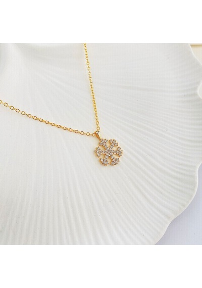 Kar Tanesi Kolye Kadın Zirkon Taşlı Kolye Gold 45cm Gold