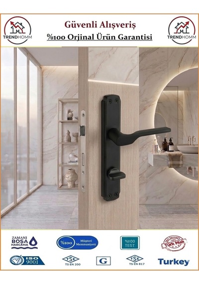 Grossavm Sedir Aynalı Wc Banyo Kapı Kolu - Mat Siyah - Wc Sağ