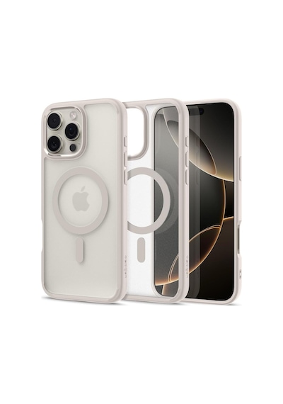 Spigen İphone 16 Pro İle Uyumlu Kılıf Ultra Hybrid Magfit Magsafe Özellikli Frost Natural Titanium