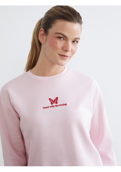 Lcw Comfort Pembe Nakışlı Oversize Kadın Kalın Sweatshirt