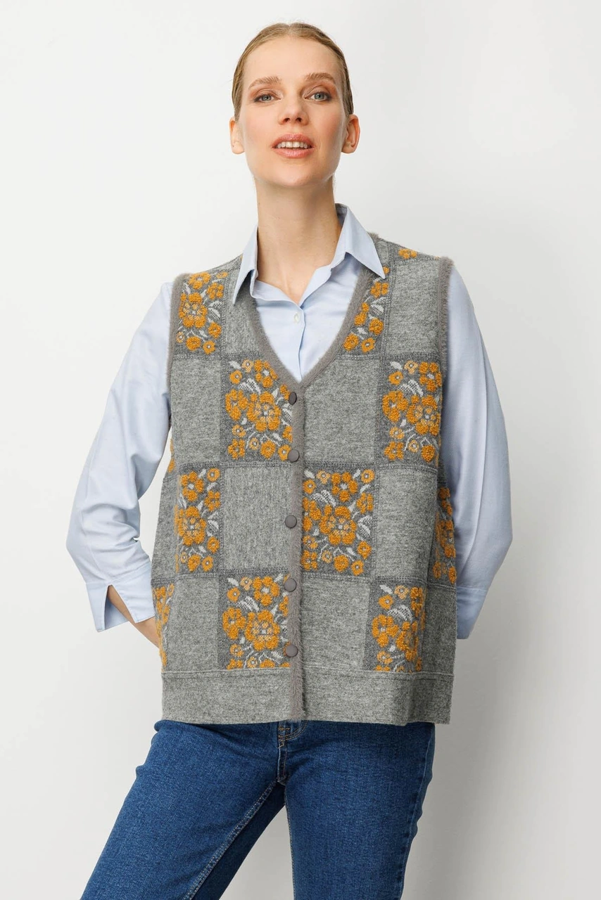 Desen Triko Kadın Pıtırcık Çiçekli Patchwork Keçe Yün Yelek Y.füme Hardal Y.füme Hardal Desen Triko Kadın Pıtırcık Çiçekli Patchwork Keçe Yün Yelek Y.füme Hardal Y.füme Hardal