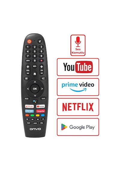 Onvo Ov50f900-ov55f900 - Dijitsu Uyumlu - Saba - Profilo Netflix-youtube-prime Video-google Play Tuşlu Ses Komutlu Lcd Led Tv Kumandası