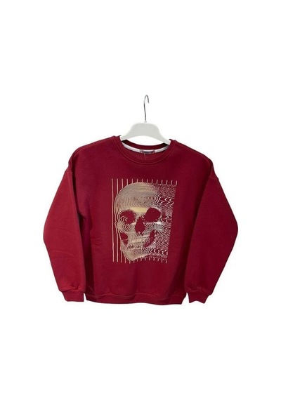 Cantoy Erkek Çocuk Önü Baskılı İçi Şardonlu Sweatshirt-15199 Bordo