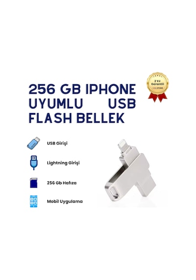 256gb İphone Uyumlu Usb Flash Bellek Çift Girişli Lightning Otg Destekli Taşınabilir Depolama-1352