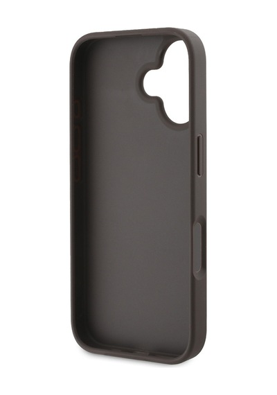 Apple Uyumlu iPhone 16 Kılıf Guess Lisanslı Pu Deri Şerit Logo Dizaynlı Kapak Kahverengi