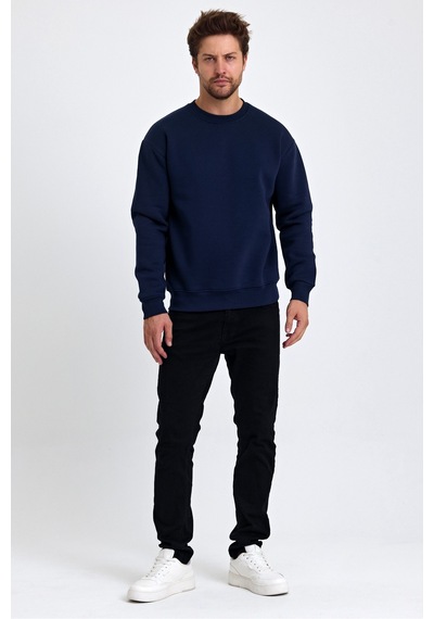 Tarz Cool Erkek Yumuşacık Kumaşlı Regular Fit Yuvarlak Yakalı Sweatshirt Lacivert