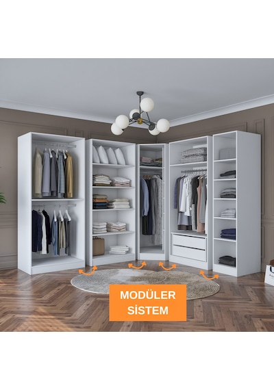 Rani Ba151 Geniş Köşe Gardırop Elbise Dolabı 8 Kapaklı 2 Çekmeceli 18 Raflı 4 Askılı Modüler Dolap Beyaz Rani Ba151 Geniş Köşe Gardırop Elbise Dolabı 8 Kapaklı 2 Çekmeceli 18 Raflı 4 Askılı Modüler Dolap Beyaz