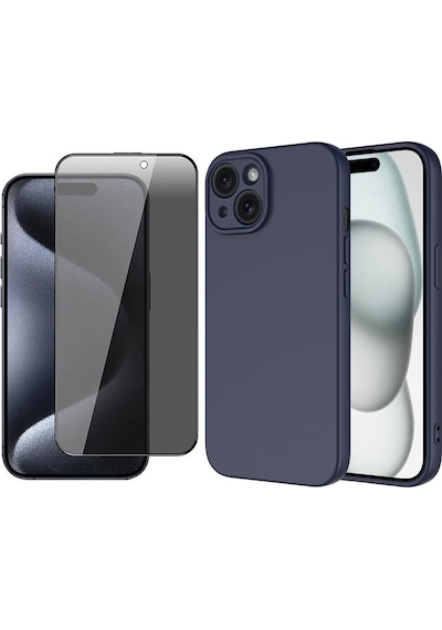 Vendas Apple Uyumlu iPhone 15 Plus Kılıf Zore Mara Lansman Kapak + Hayalet Ekran Koruyucu Lacivert
