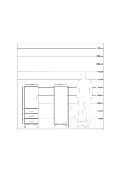 Kronos Dolap 2 Raflı 3 Çekmeceli Tek Kapaklı 44x59x134 Aytaşı-çam Aytası