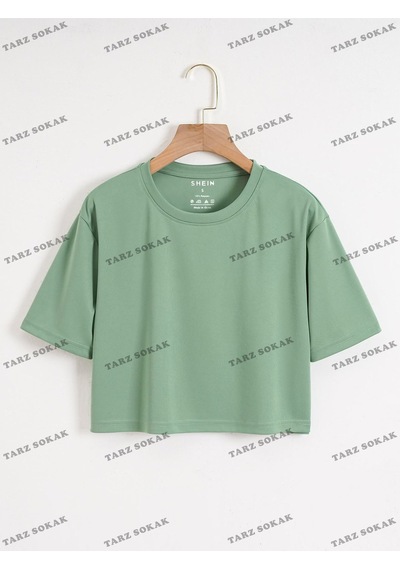 Flood Of Style Crop Ckod-232913 Düz Kısa Nane Yeşili