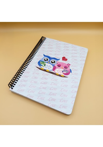 120 Yaprak Spiralli Defter Baykuş Desenli Okul Ve Not Defteri