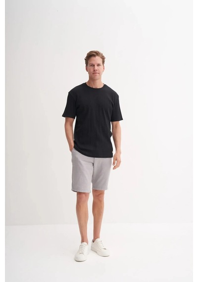 Cazador Bisiklet Yaka Slim Fit Likarlı Düz Tişört 4163 Siyah