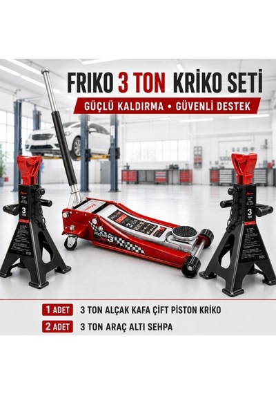 Frıko 3 Ton Alçak Kriko Ve Araç Altı Sehpa Seti