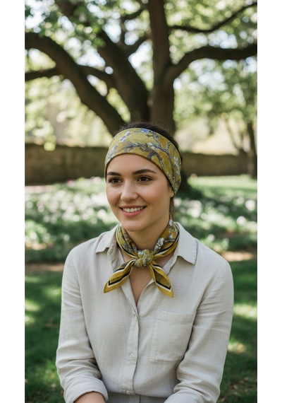 Golden Blossom Desen 70 70cm Bandana/fular Çok Renkli