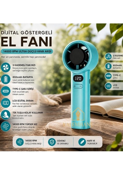 Kalemhane Ultra Güç El Fanı- 5 Kademeli Yeşil