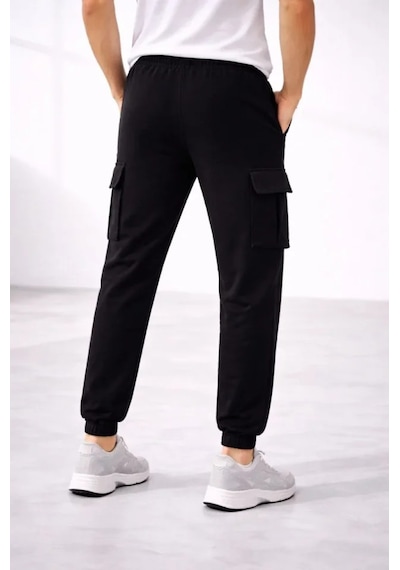 Efnaz Style Erkek Jogger Eşofman Altı Regular Fit , Kargo Cepli, Lastikli Paça, Günlük Spor Pantolon - Siyah
