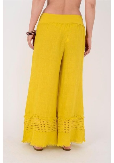 Eren Style İtalyan Fisto Paça Detaylı Keten Pantolon-9893 Sarı