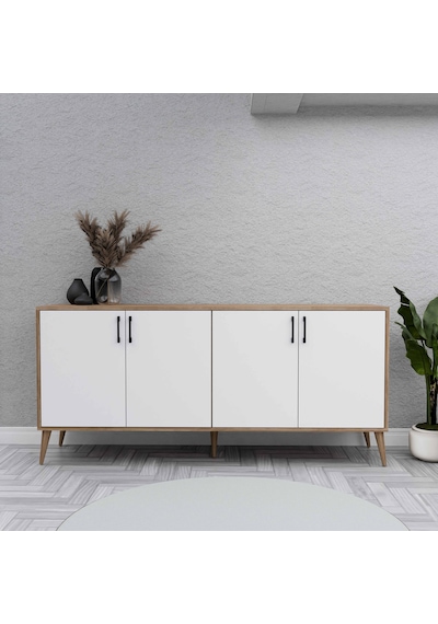 1676 Hera ( Ahşap Ayaklı ) Modern Konsol Sepet - Beyaz 180 CM