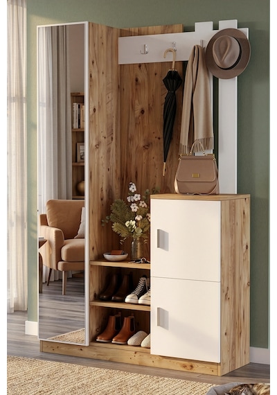Yurudesign Roger Vestiyer Portmanto Ayakkabılık Çam-Beyaz