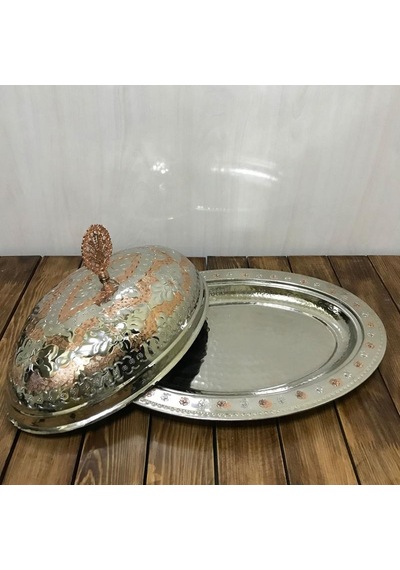 40 Cm Çift Renkli İşlemeli Bakır Kayık Sahan Gümüş