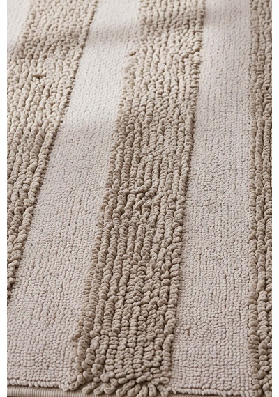 Bej Kabartmalı Çizgili 2 Li Banyo & Klozet Paspas Takımı Bej