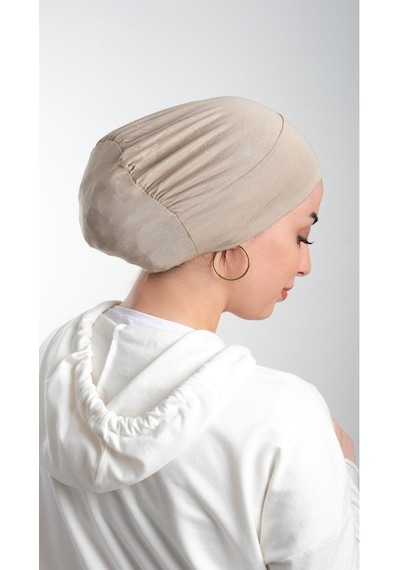 Hürrem Bone Vizon Pratik Hazır Geçmeli Tesettür Bone Viskon Kumaş Sade 3003_1 Vizon