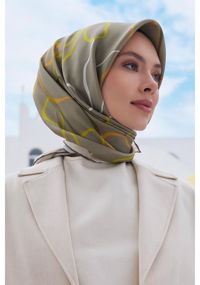 Belli Twill İpek Eşarp - 4113-34 Yağ Yeşili Yağ Yeşili