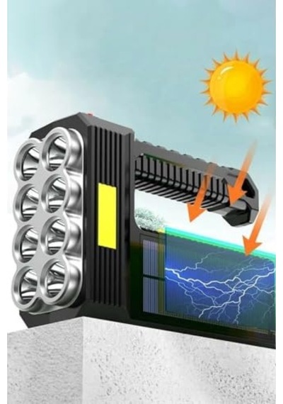 Güneş Enerjili 8 Gözlü Kamp Lambası Solar Ve Uzun Menzilli Kamp Feneri Yüksek Performanslı Işıldak Çok Renkli