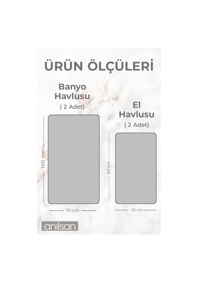%100 Pamuk 4'lü Gri Havlu Seti - 2 Adet El Havlusu Ve 2 Adet Banyo Havlusu Gri