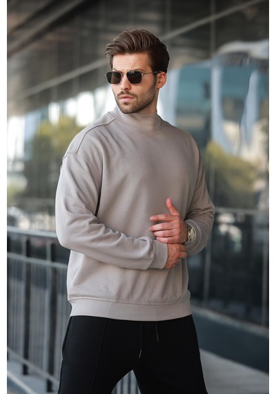 Madmext Boyalı Gri Yarım Balıkçı Yaka Erkek Basic Sweatshirt E7158 Gri