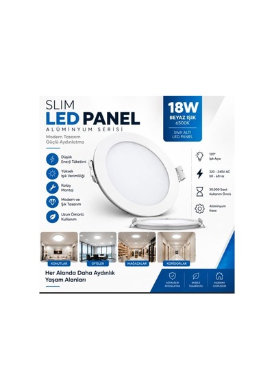 Tr 18w Slim Led Panel Sıva Altı Beyaz Işık Led Aydınlatma Genel