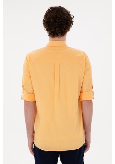 U.S. Polo Assn. Erkek Turuncu Keten Görünümlü Basic Gömlek 50306285-VR202 U.S. Polo Assn. Erkek Turuncu Keten Görünümlü Basic Gömlek 50306285-VR202