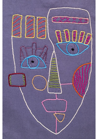 Fabric Craft Bag Sırt Çantası Pamuklu Nakışlı Figür Desen Mor