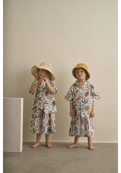 Ohlalakoala Cotton Flow Müslin Kimono Bermuda İkili Takım Beyaz