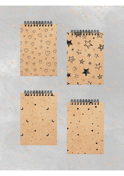 4'lü Defter Set 10 X 13,5 Cm Kareli Defter Kraft Kapak Spiralli Defter Notebook Çok Renkli