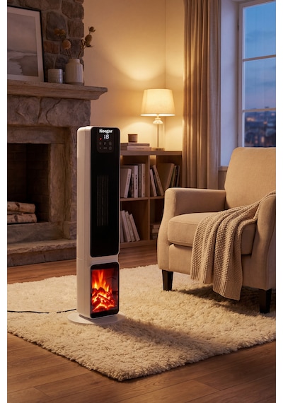 Hoogar German 2701 L White Oled Şömineli Ekran Dijital Göstergeli Kule Tipi Seramik Hızlı Isıtıcı