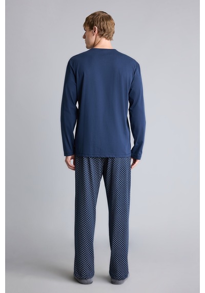 Defacto New Regular Fit Henley Yaka Cepli Uzun Kollu 2li Pijama Takımı I2490ax26aunv135 Lacivert-nv135