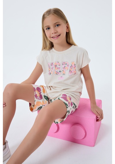 U.s. Polo Assn. 2503 %100 Pamuk Cepli Kız Çocuk Şort Pijama Takım Bej
