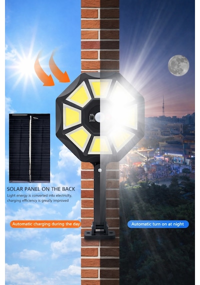 168 Smd Led Solar Lamba Kumandalı Hareket Sensörlü 3 Modlu Bahçe Duvar Aydınlatma Beyaz Işık