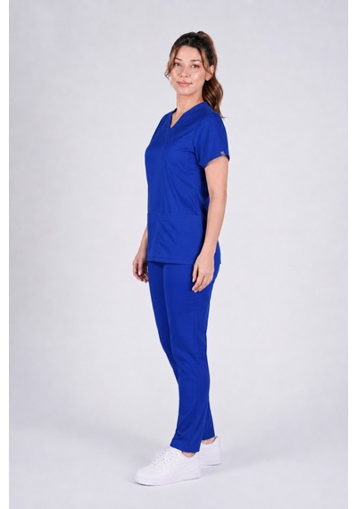 Üniforma Saks Mavi Hemşire Ve Doktor Forması Scrubs Takımı Likralı Alt Üst Üniforma Unisex Yarasa Kol Saks Mavisi