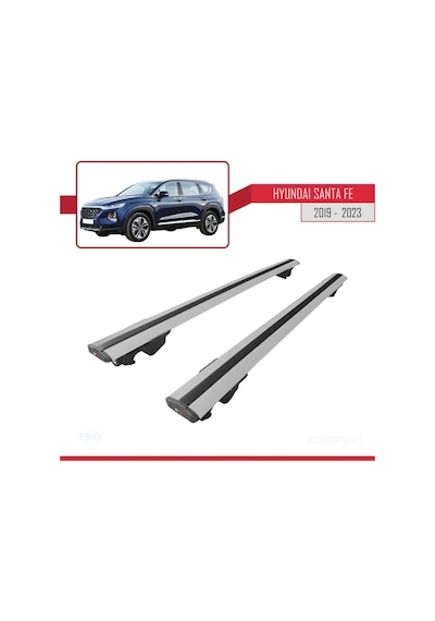 Hyundai Santa Fe Tm 2019-2023 Arası İle Uyumlu Hook Model Anahtar Kilitli Ara Atkı Tavan Barı Gri