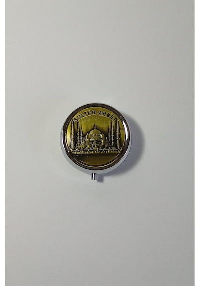 Mini Taşınabilir Cep Küllüğü - Mini Cep Küllüğü - Çanta Küllüğü 5cm - Sultanahmet Desenli Kapaklı Metal Mini Kül Tabağı