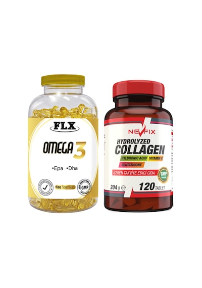 Omega 3 Balık Yağı 180 Softgel & Nevfix Collagen Glutation Hyaluronic Acid Vitamin C 120 Tablet